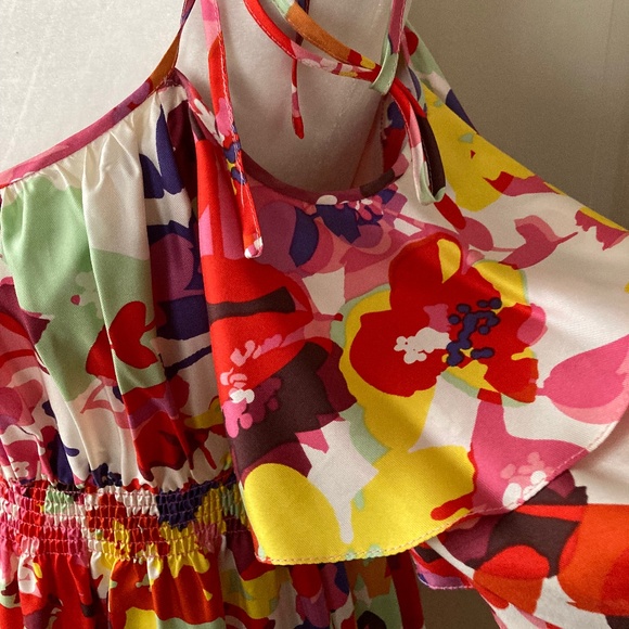 Boston Proper Floral Silk Dress w Spaghetti Ties SZ 16 - Picture 5 of 12